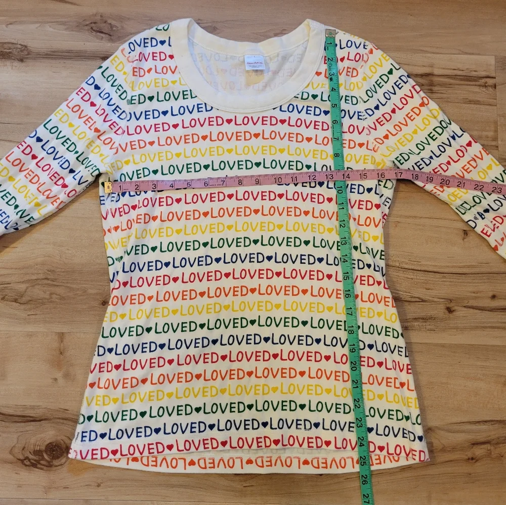 HANNA ANDERSSON Rainbow Loved Heart Long Sleeve Shirt PJ Pajama Top Women Size L - Picture 4 of 4